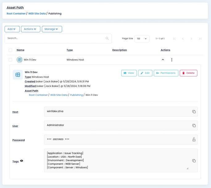 Windows host asset details on 12Port asset management platform for IT infrastructure compliance and tracking.