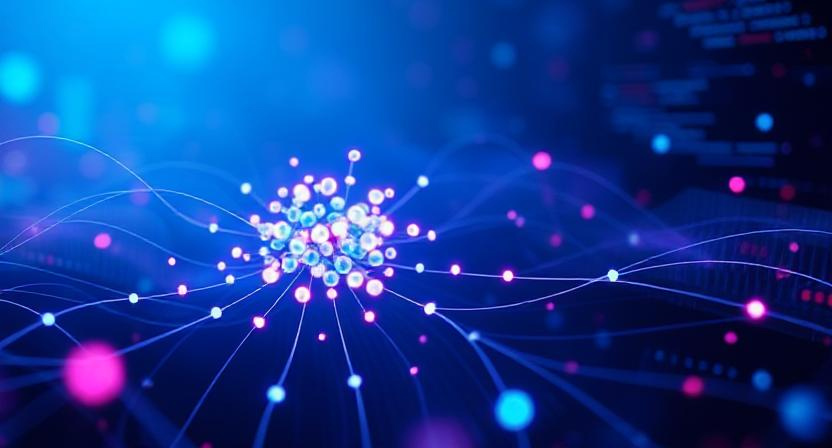 1. Digital network connections with glowing nodes and lines, representing data and technology.