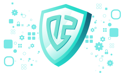 Advanced cybersecurity shield with digital network icons for online protection.