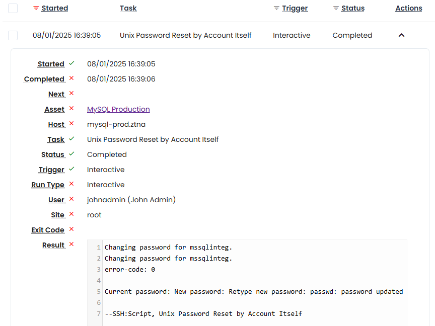 Unix password reset process screenshot on 12Port platform, emphasizing secure account management.